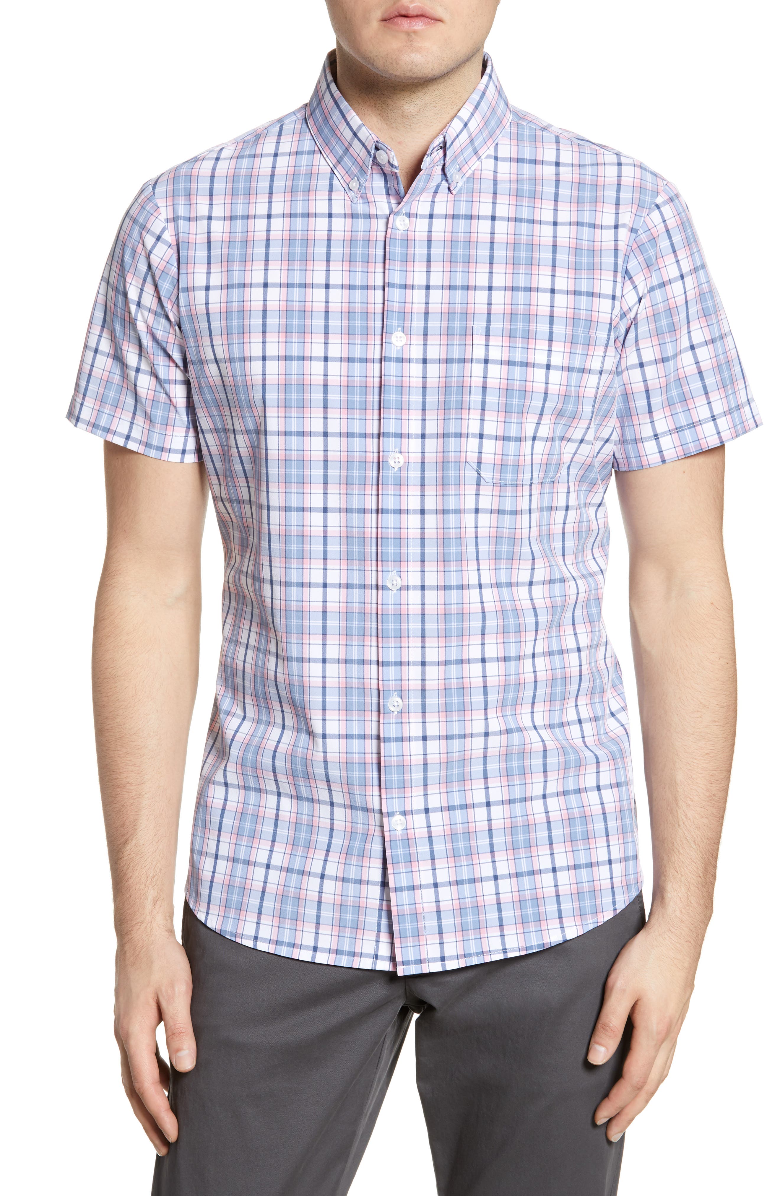 Mizzen+Main Mcneal Regular Fit Plaid Performance Sport Shirt, Blue