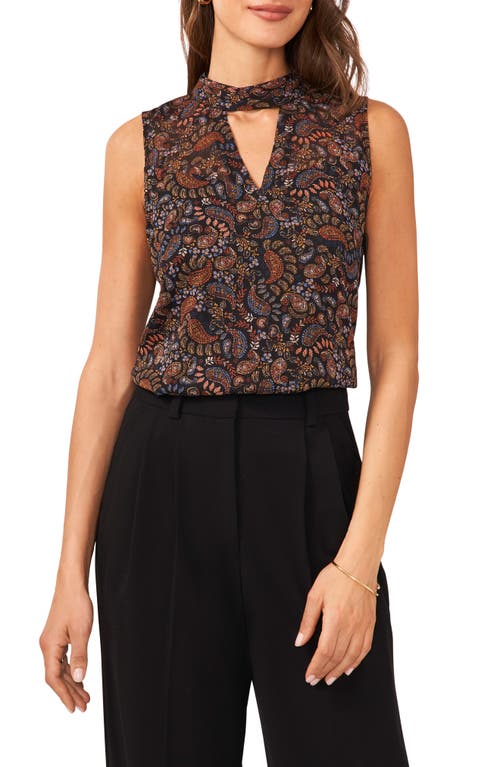 halogen(r) 4Ever Paisley Print Cutout Sleeveless Blouse in Rich Black