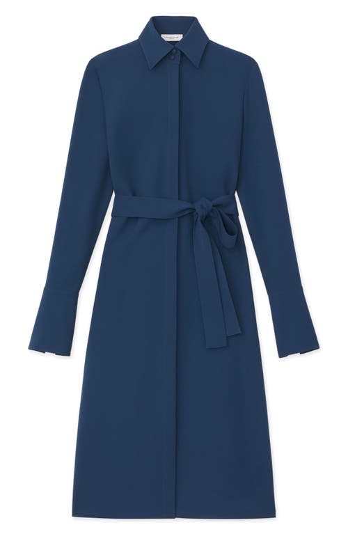 Lafayette 148 New York Long Sleeve Belted Finesse Crepe Shirtdress In Lido Blue