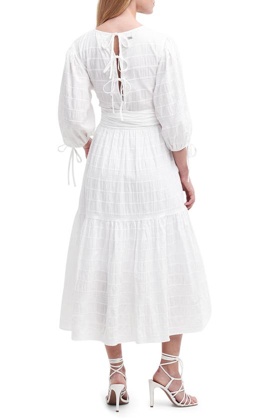 Shop Barbour Kelburn Puff Sleeve Stretch Cotton Midi Dress In White