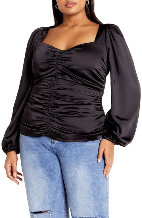 Shop City Chic Sienna Center Ruched Satin Top In Black