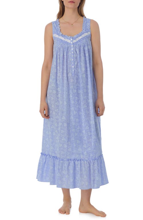 Shop Eileen West Floral Sleeveless Cotton Ballet Nightgown In Blue/white