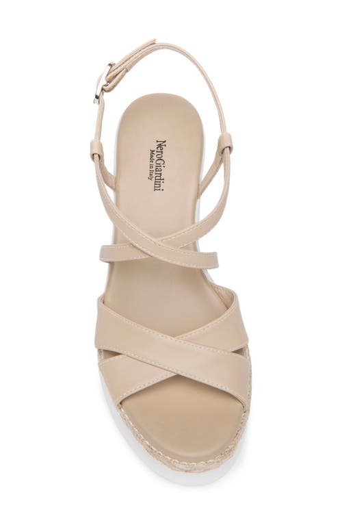 Shop Nerogiardini Ankle Strap Platform Wedge Sandal In Beige/khaki