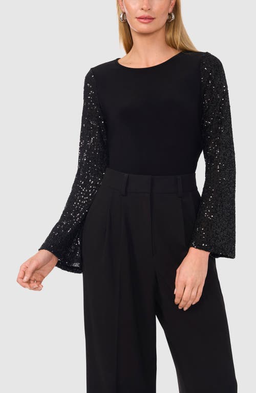 Shop Halogenr Halogen(r) Sequin Fluted Sleeve Top In Rich Black