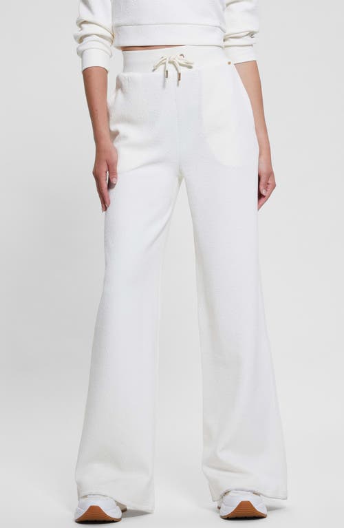 Shop Guess Peony Jacquard Logo Wide Leg Drawstring Pants In Peony Dove White Aop