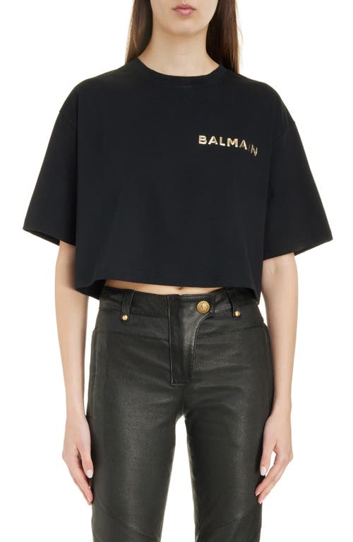 Balmain Laminated Logo Crop T-shirt In Ead Black/gold