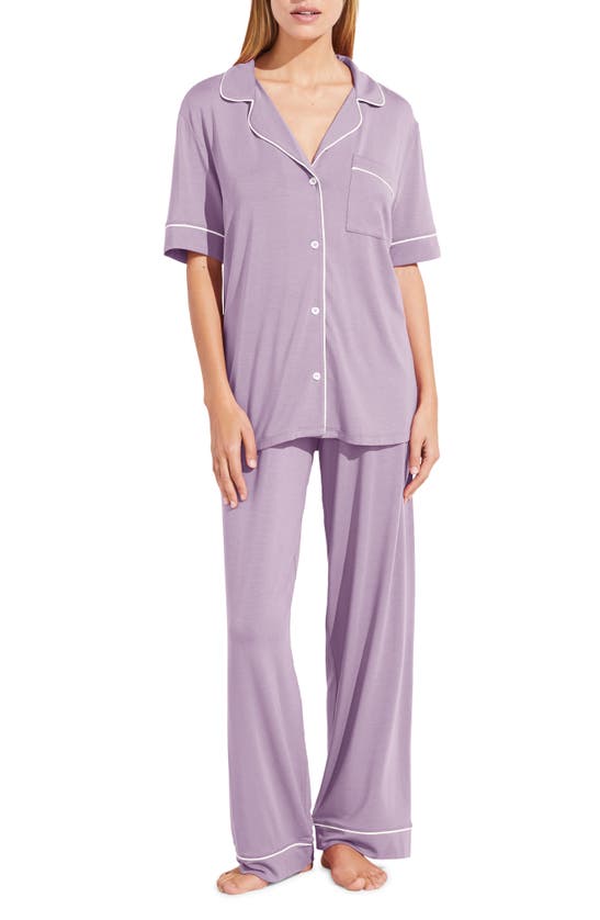 Eberjey Gisele Short Sleeve Jersey Knit Pajamas In Lavender/ Ivory