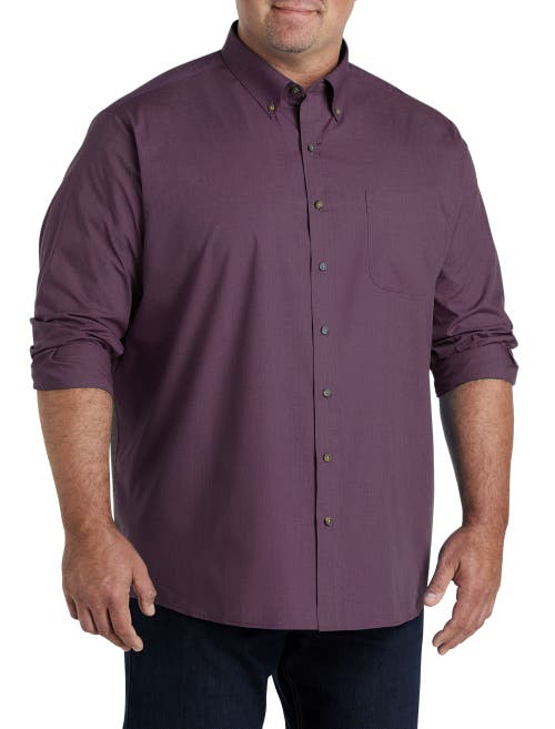 Harbor Bay By Dxl Easy-care Solid Sport Shirt In Potent Purple Hther