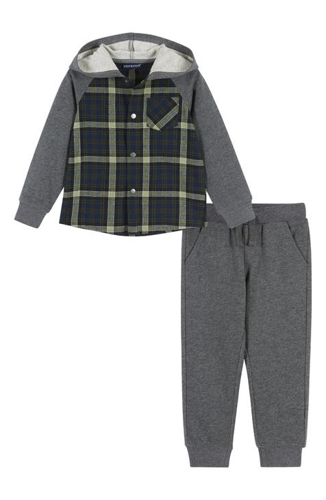 Plaid Hooded Jacket & Sweatpants Set (Baby)