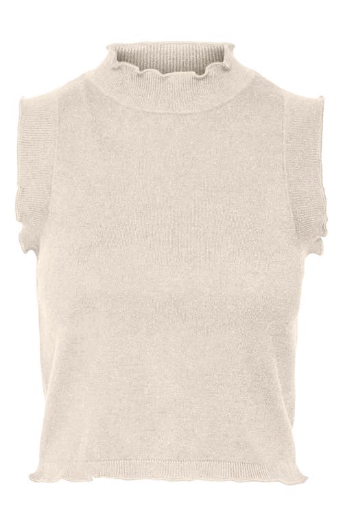 Ruffle Neck Sleeveless Sweater in Birch