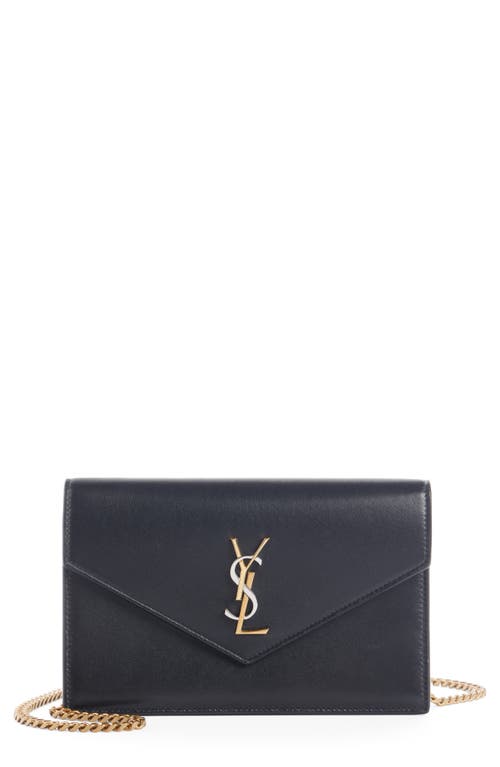 Saint Laurent Envelope Lambskin Leather Wallet On A Chain In Nero/trigalva