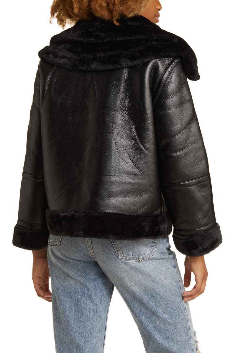 Faux Leather Aviator Jacket with Faux Fur Trim Nordstrom