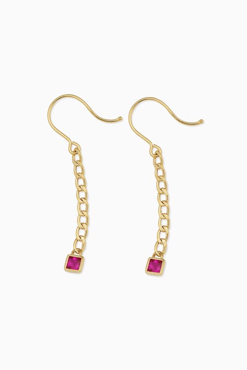 Oradina 14k Gold Dazzle Me Curb Drop Earrings In Gold - Red Zirconia