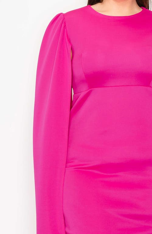 Shop L I V D Naomi Cape Sleeve Midi Dress In Neon Pink