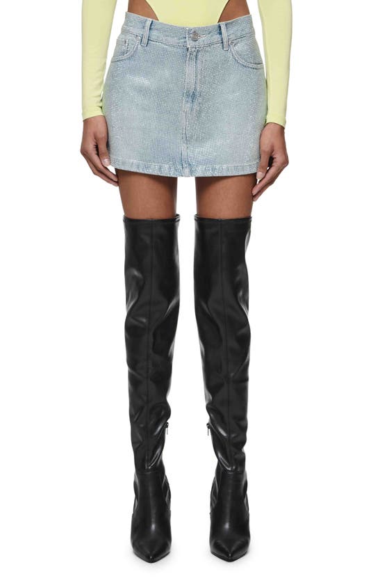 Purple Brand Hotfix Metallic Stud Denim Miniskirt In Light Indigo