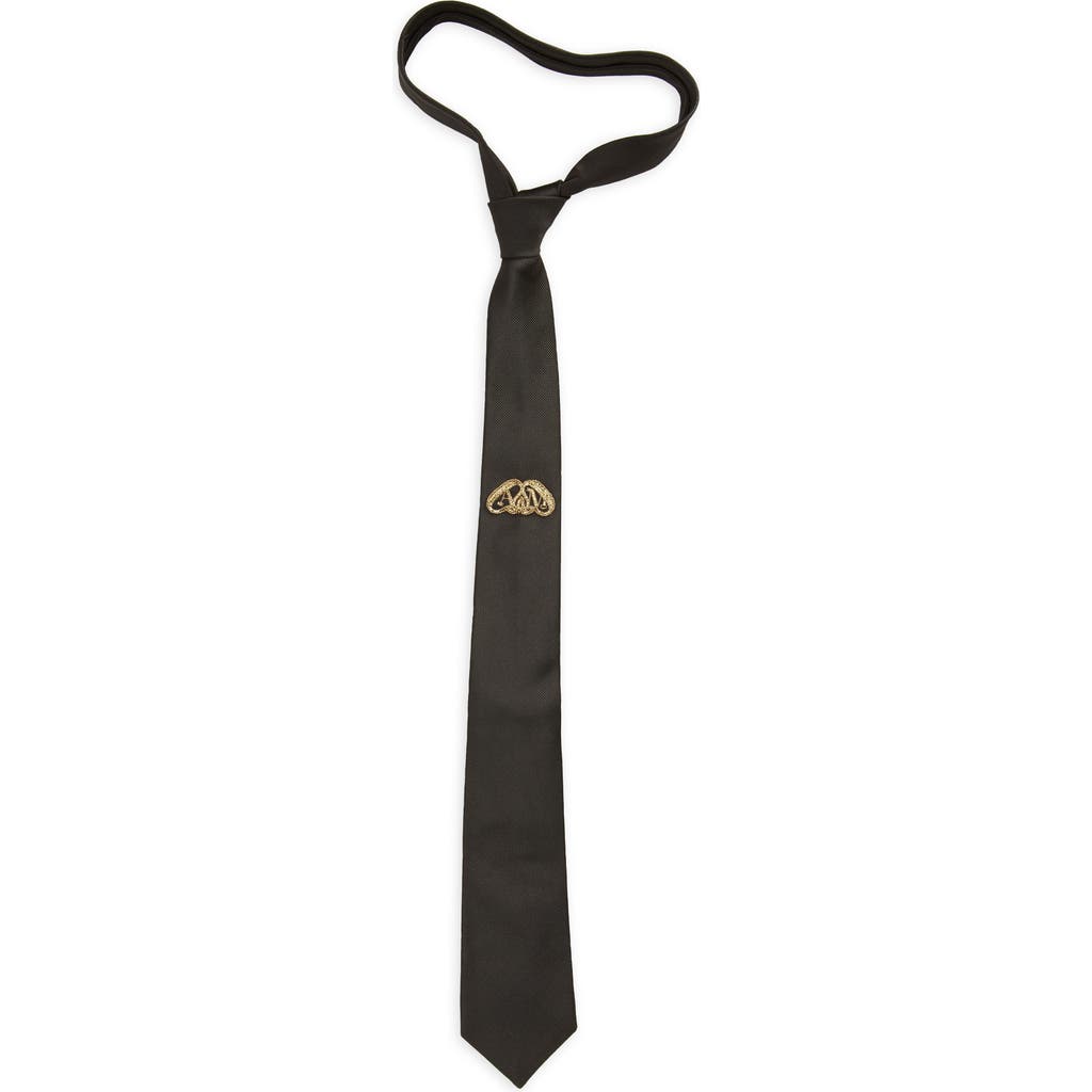 Alexander Mcqueen Seal Embroidered Silk Tie In Black/gold