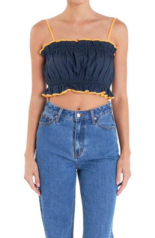 Shop English Factory Colorblock Linen Blend Crop Camisole In Navy