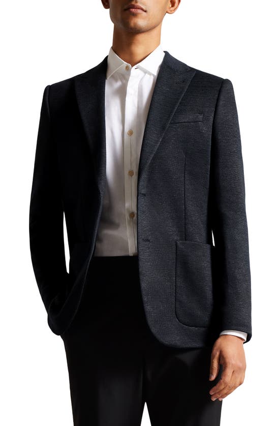 Ted Baker Keanuj Slim Fit Stretch Linen & Cotton Jersey Blazer In Black