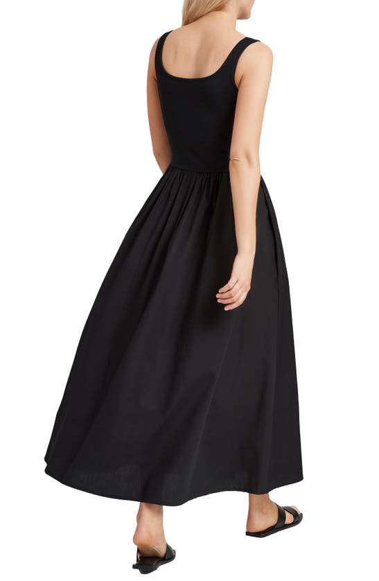 Shop Marcella Clara Belted Ponte & Cotton Midi A-line Dress In Black