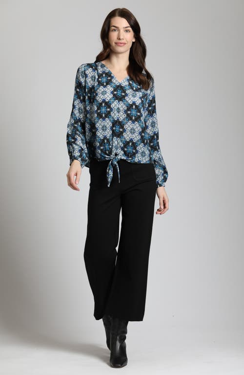 Shop Apny Print Tie Front Top In Blue Multi