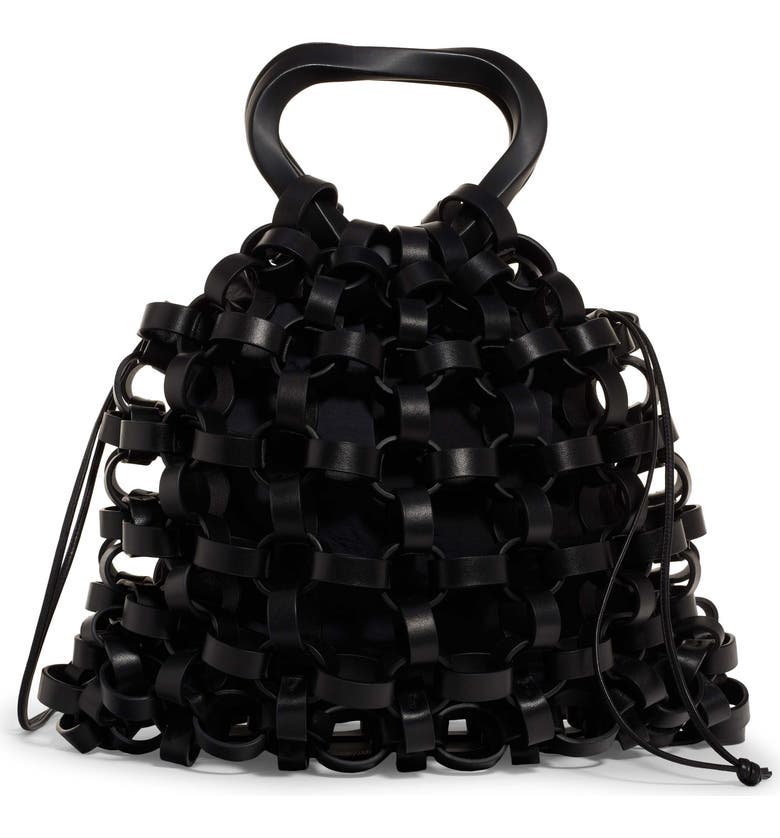BOTTEGA VENETA Leather Chain Link Basket Bag, Main, color, BLACK-BLACK GOMMATO
