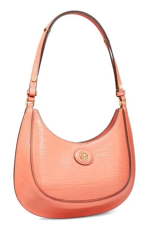 Tory Burch Robinson Crosshatched Leather Convertible Crescent Bag In Coral Crush