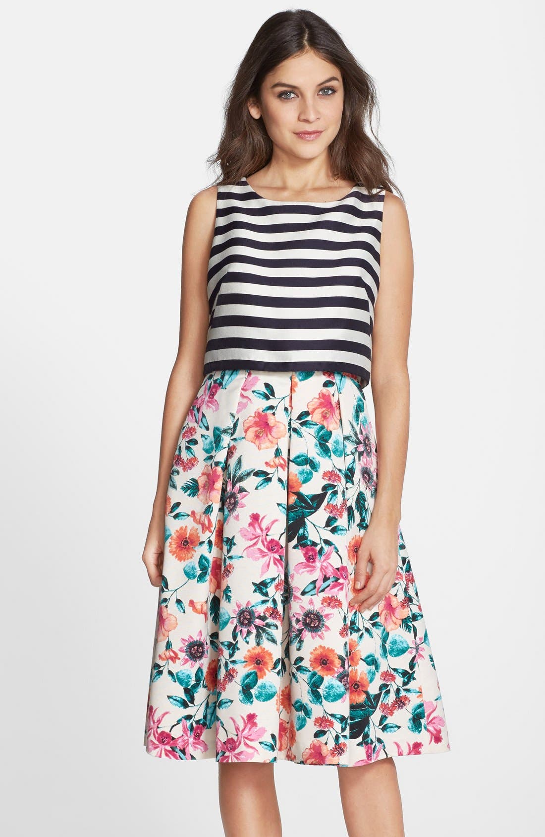 Eliza J Mixed Print Popover Dress (Regular & Petite) Nordstrom