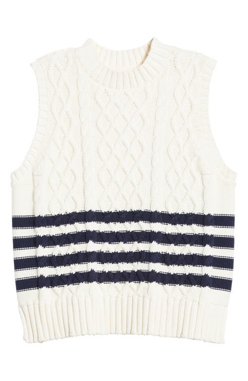 Shop Caslonr Caslon(r) Cable Knit Pima Cotton Sweater Vest In Ivory Pristine- Navy Stripe