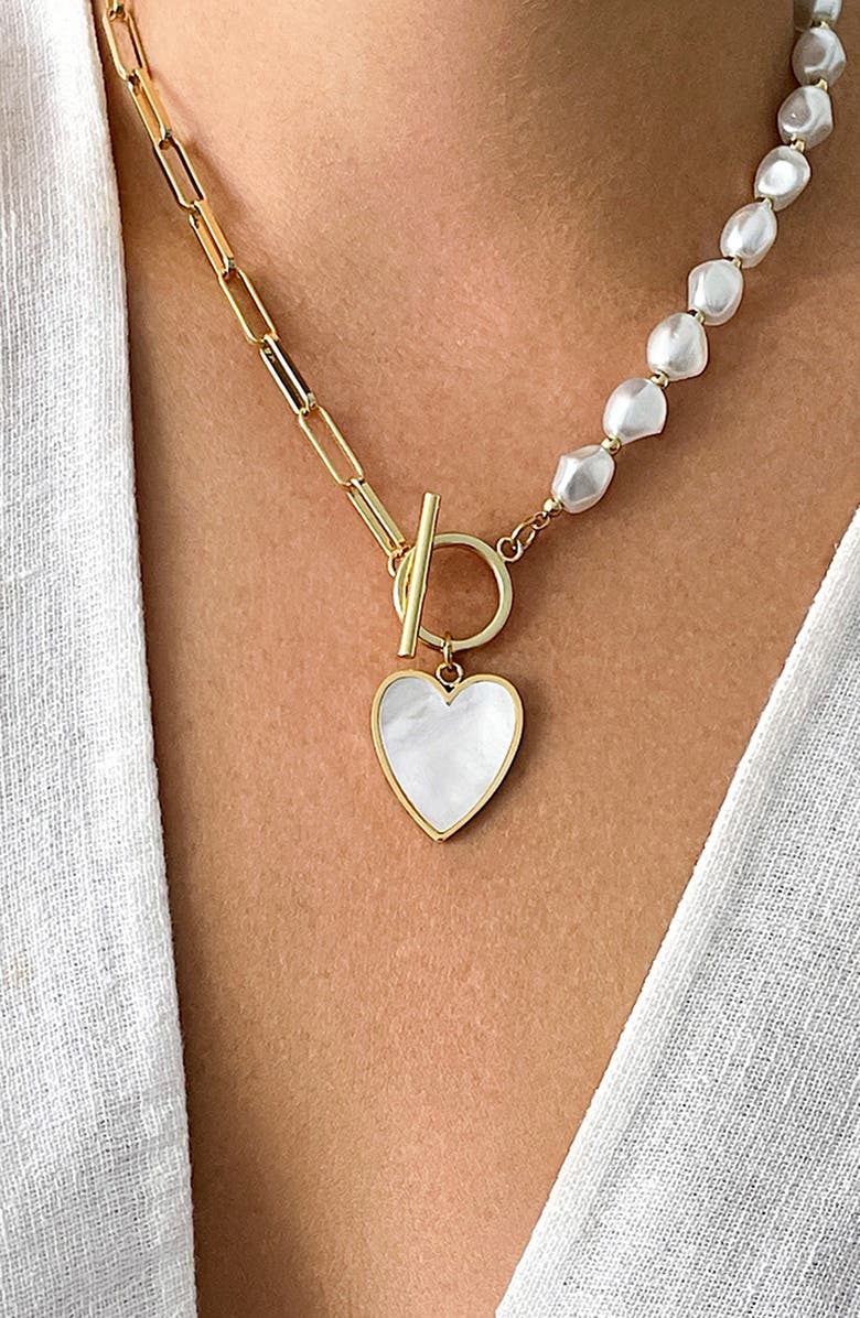 Adornia 14K Yellow Gold Plated 10mm Pearl Heart Pendant Necklace
