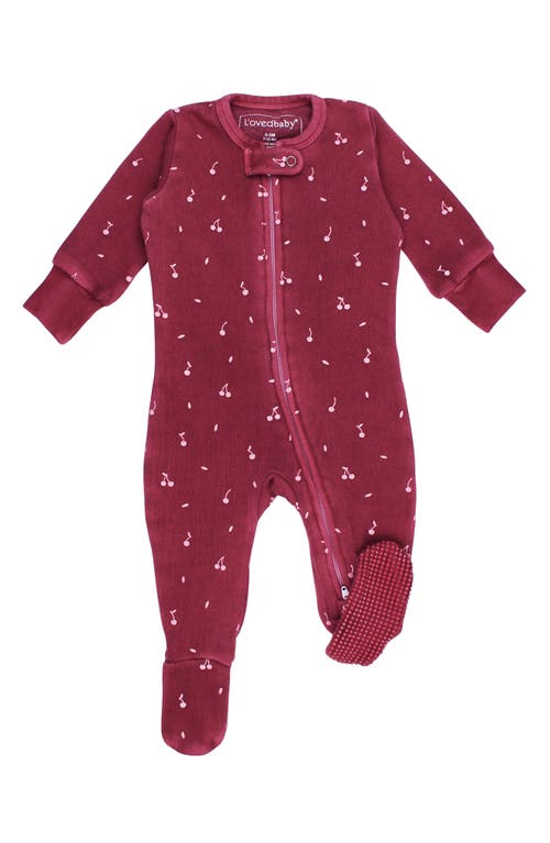 Shop L'ovedbaby Organic Cotton Zip Footie In Sugarplum Cherries