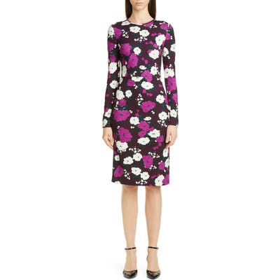 Erdem Floral Print Long Sleeve Jersey Sheath Dress, US / 12 UK - Purple