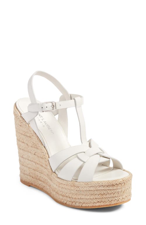 Saint Laurent Tribute Espadrille Wedge in White Leather at Nordstrom, Size 11Us