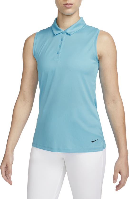 Shop Nike Court Victory Dri-fit Semisheer Sleeveless Polo In Baltic Blue/ Black