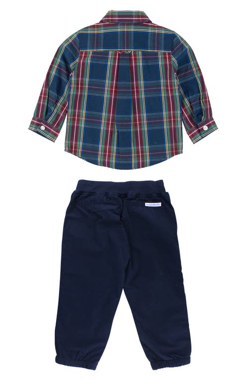 Shop Ruggedbutts Plaid Button-down Shirt & Woven Joggers Set In Blue