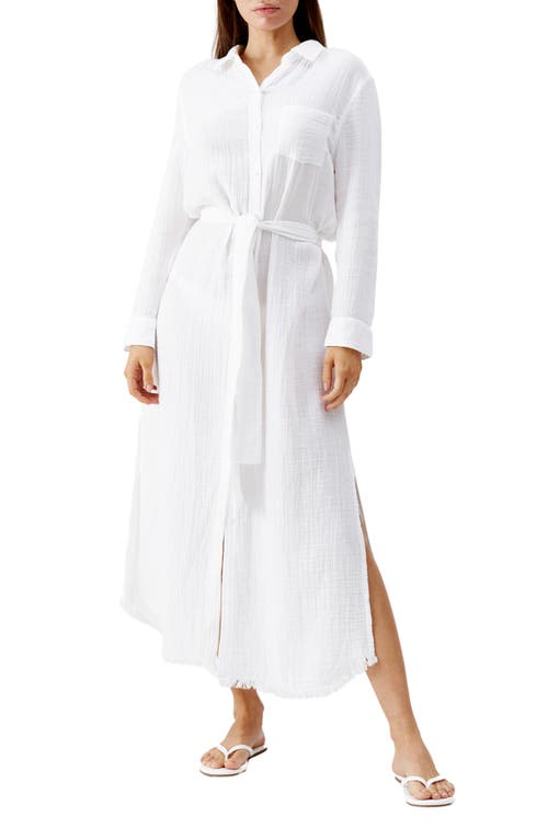 Shop Melissa Odabash Margot Long Sleeve Cotton Cover-up Shirtdress In White