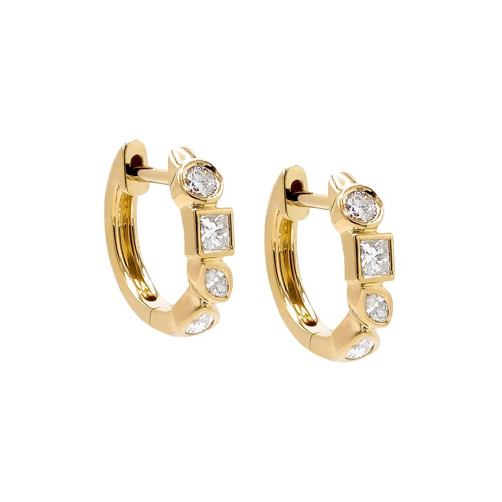 BY ADINA EDEN Diamond Multi Shape Bezel Huggie Earring 14K in 14K Gold Cover