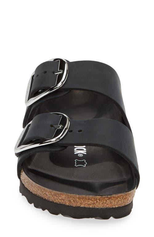 Birkenstock 'arizona' Black Sandals With Logo Lettering On The Buckle In Black Oiled Leather