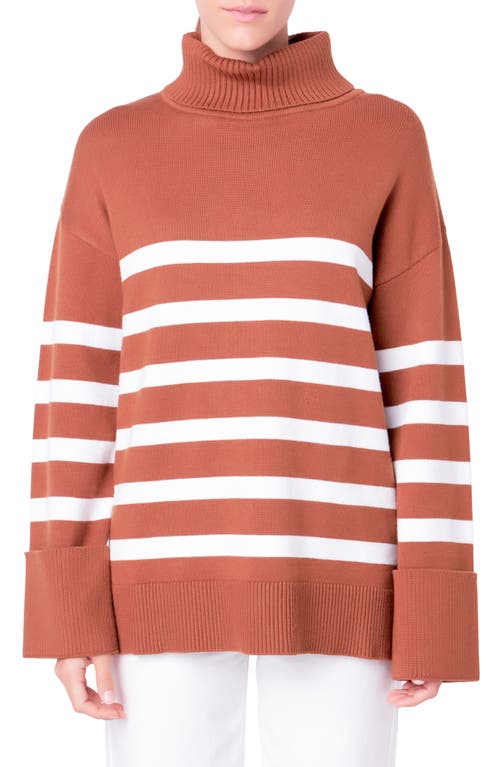 English Factory Stripe Turtleneck Sweater In Camel/white