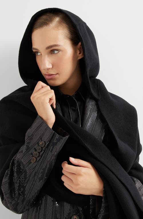 Shop Brunello Cucinelli Hooded Wool And Cashmere Knit Scarf In Black