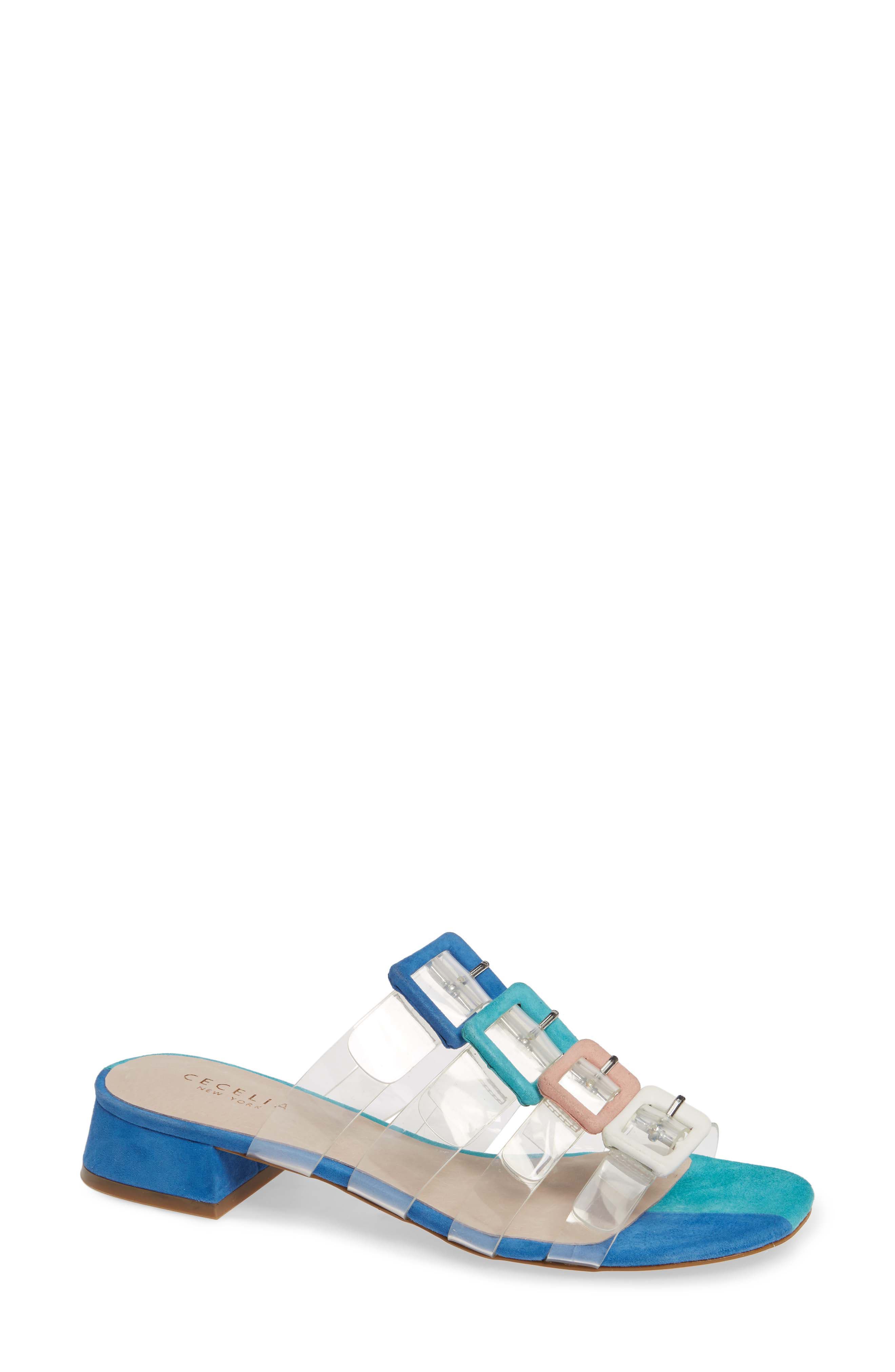 Cecelia New York Lincoln Strappy Clear Slide Sandal, Blue