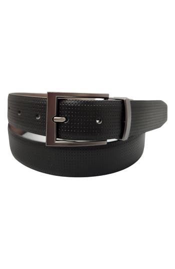 Shop Bosca Reversible Pindot Leather Belt In Black/brown