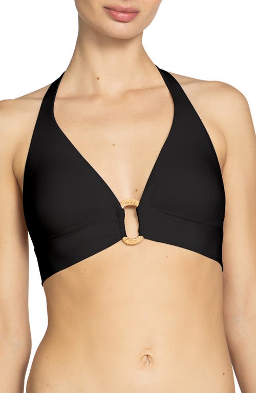 Robin Piccone Margot O Ring Halter Bikini Top Womens Black Stretch Buu723 In Black