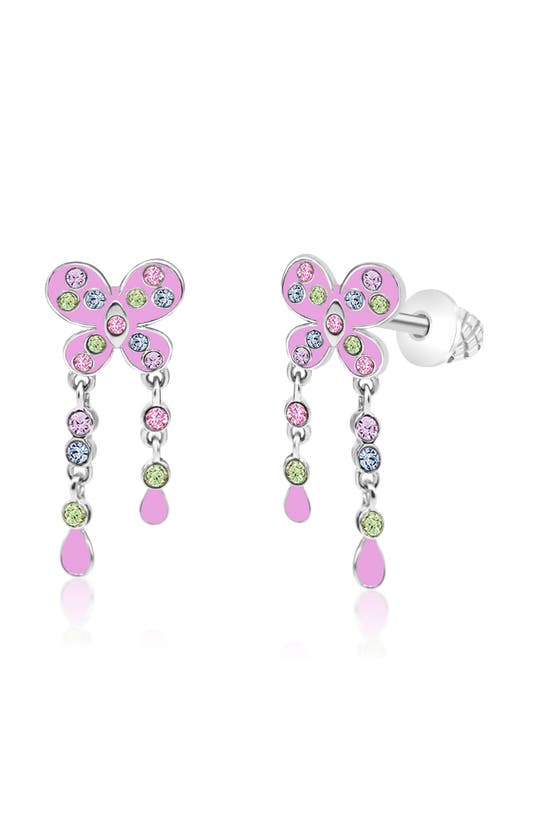 Shop Chanteur Kids' Butterfly Drop Earrings In Pink/ Multi