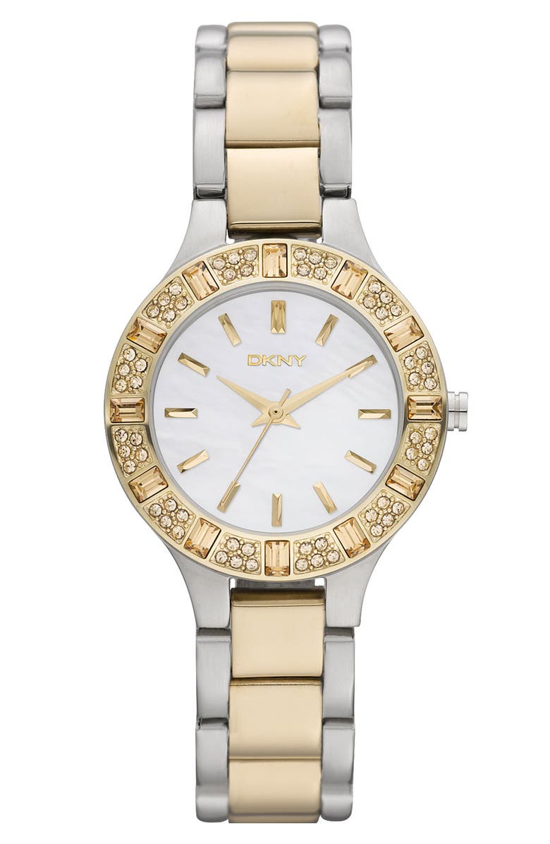 DKNY 'Chambers' Crystal Bezel Two Tone Watch, 30mm | Nordstrom