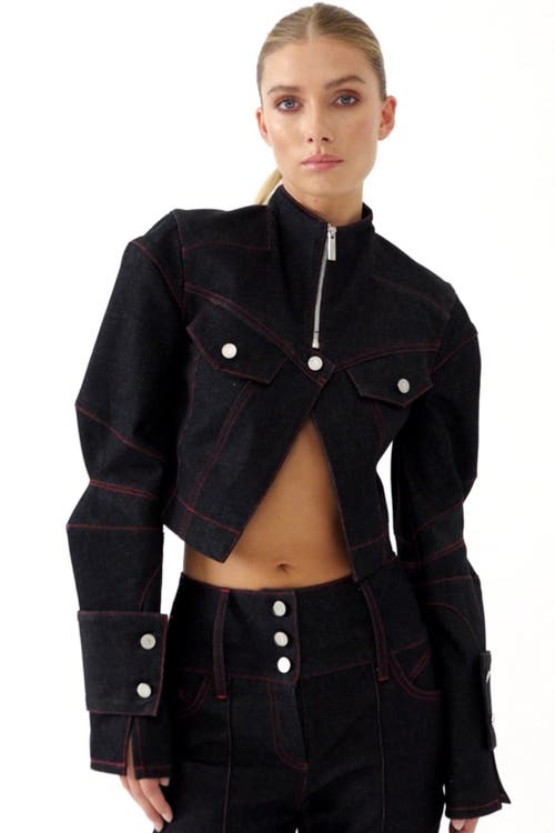 Jendue Davidson Cropped Denim Jacket In Deep Blue