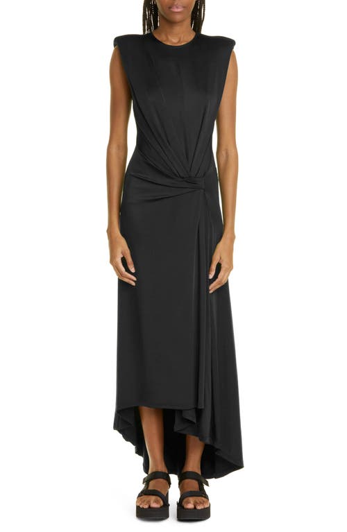 Gathered Power Shoulder Dress in Black