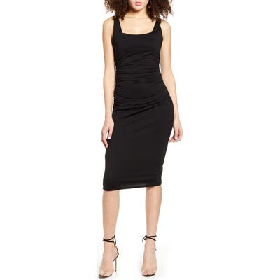 Socialite Square Neck Ruched Sheath Dress, Black