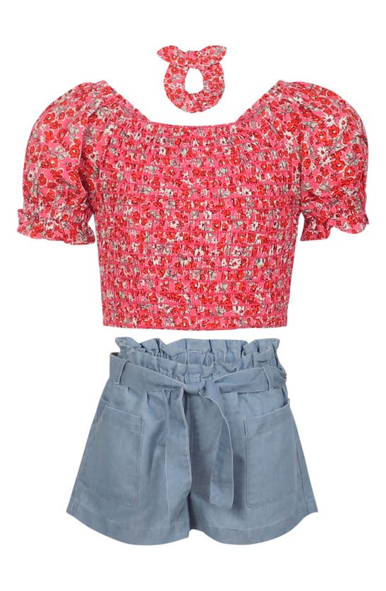 Shop Vince Camuto Kids' Smocked Top, Paperbag Shorts & Scrunchie Set In Rose