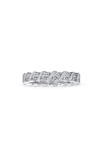 Bling Jewelry Wave Set Cubic Zirconia Eternity Ring In Silver