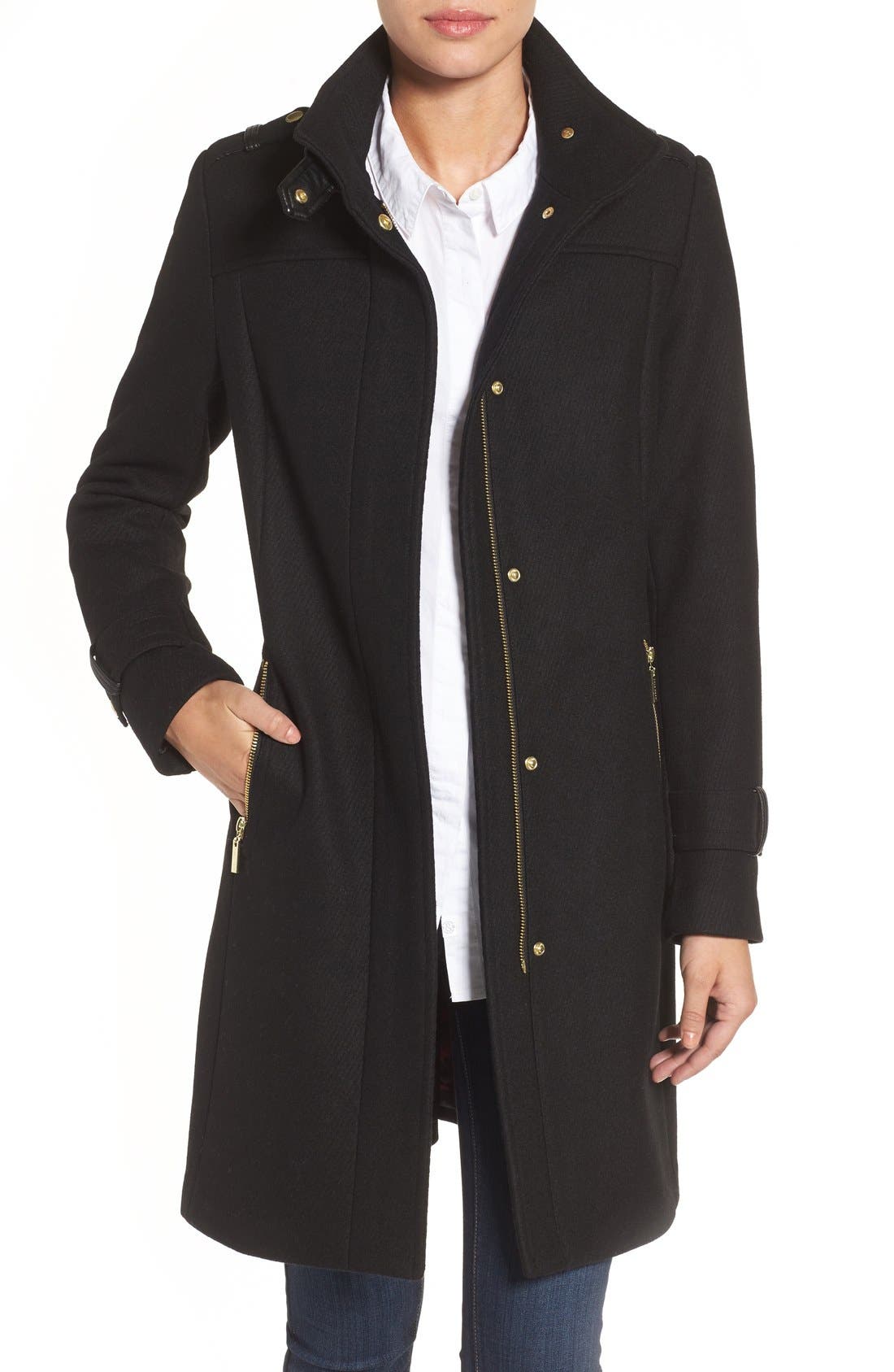 Cole Haan Funnel Neck Wool Blend Coat | Nordstrom